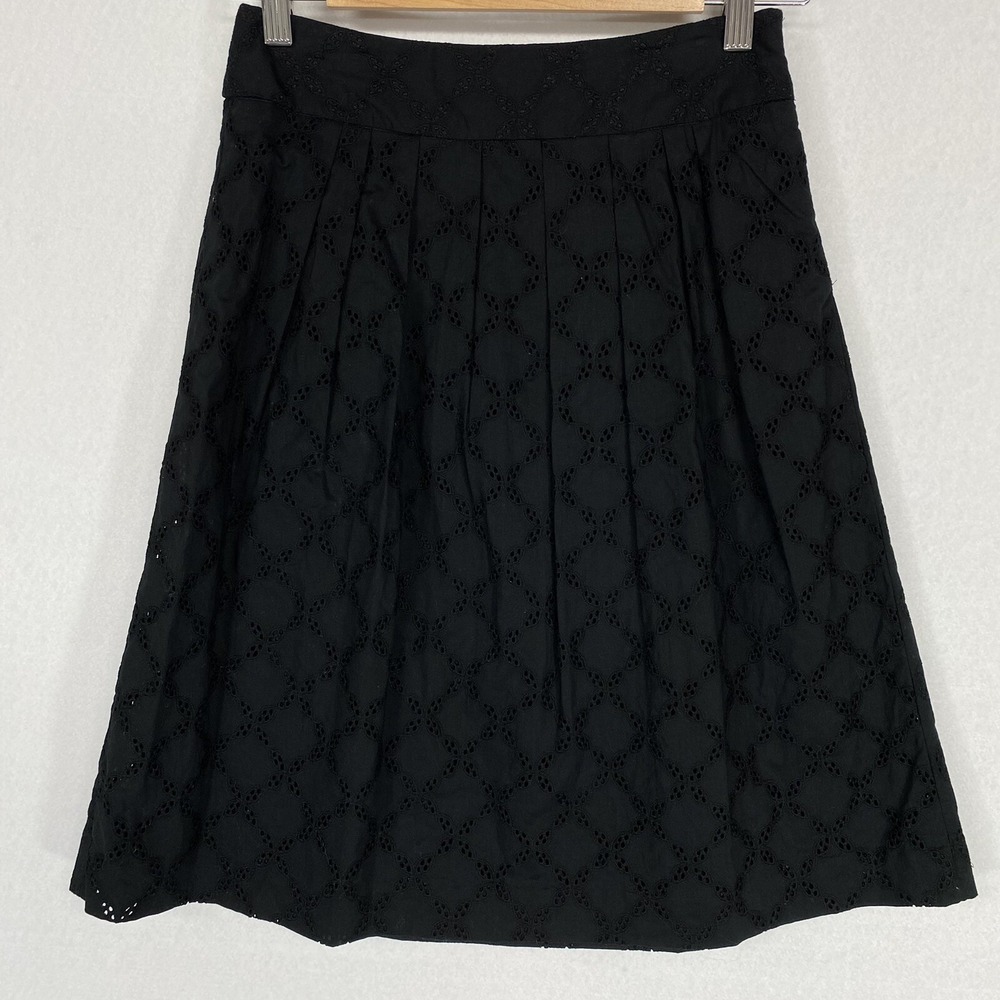 Ann Taylor LOFT Petites Pleated A-Line Skirt Women's 0P Eyelet Black Fully Lined